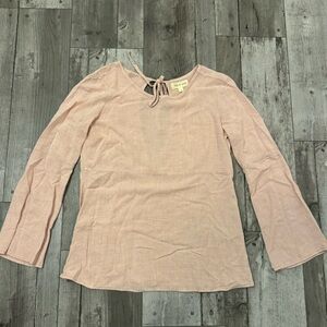 Anthropologie Cloth & Stone Pale Pink Long Sleeve Linen Blouse Small Lightweight